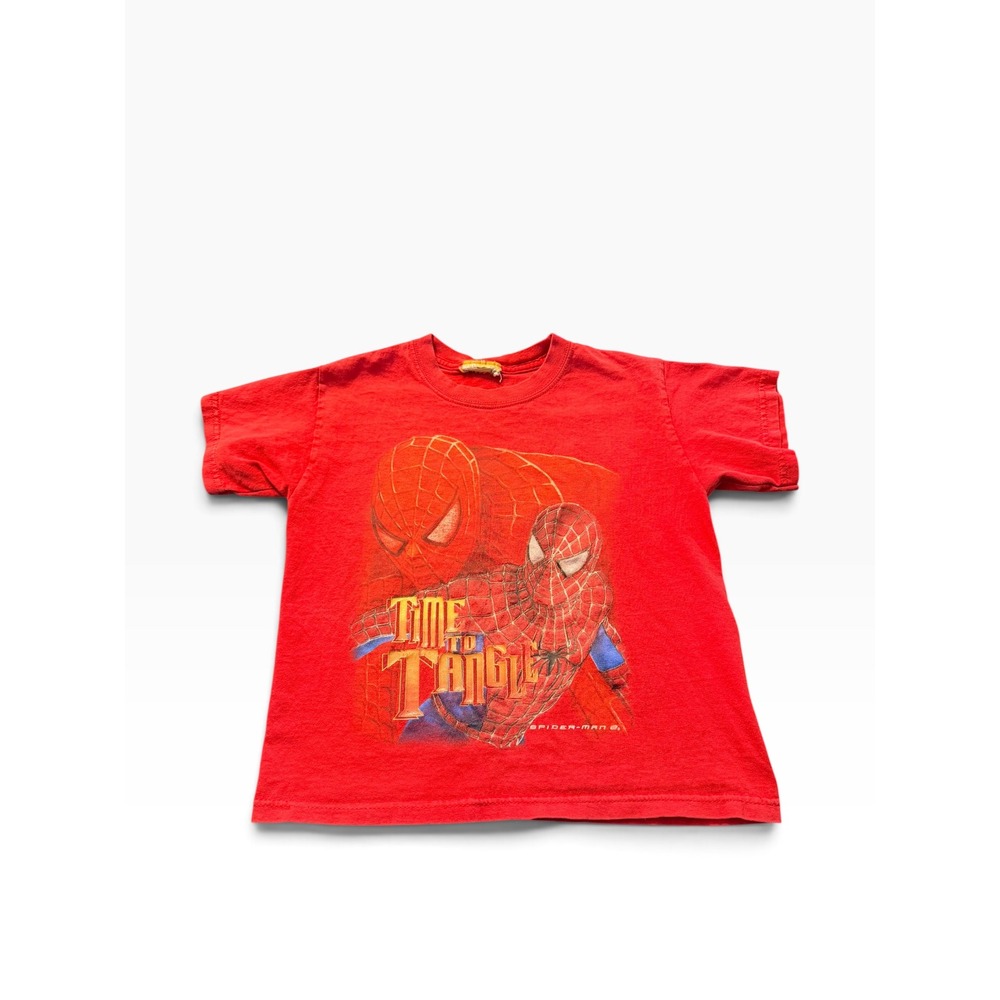 Vintage Spider-Man 2 Red Graphic T-Shirt Time To Tangle Kids M 2004 Puff Print